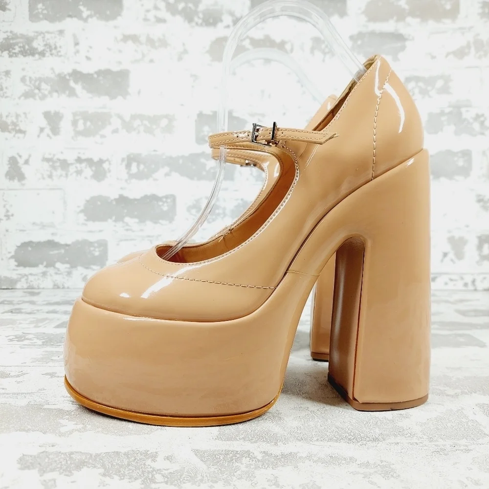 New. Zayne New Pressego Tan Patent Leather Platform Mary Jane Pumps i949